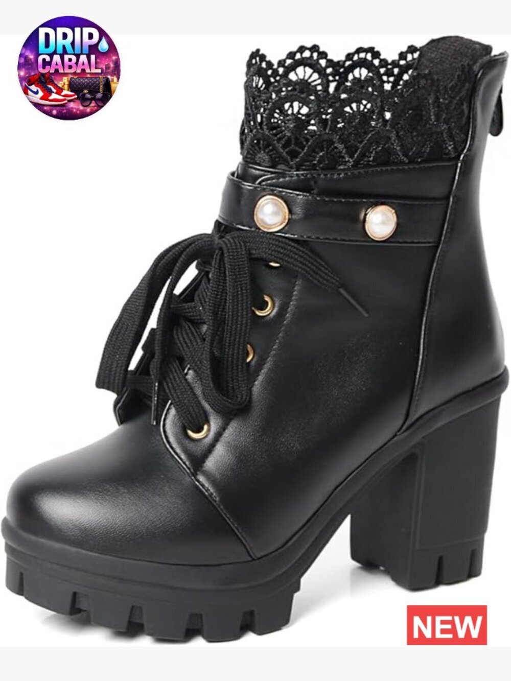 Pu Leather Platform Combat Boots Chunky Heel Lace Up Side Zip Ankle Booties